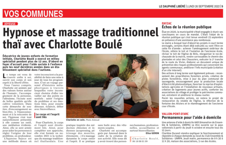 Charlotte Boulé, accompagnée par Amesud, le dauphiné libéré